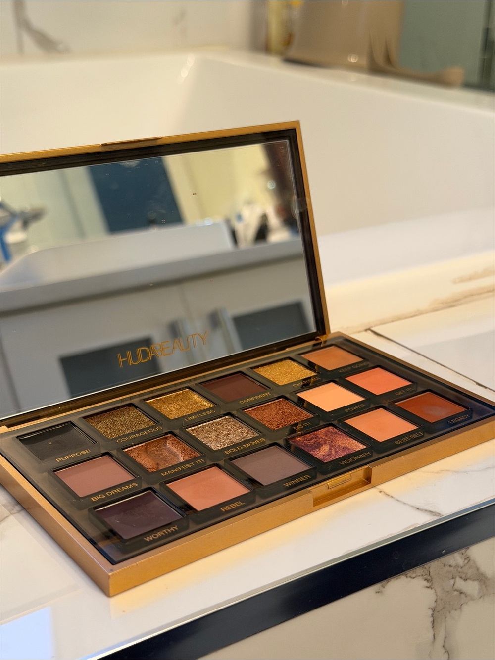 HUDA BEAUTY Warm Glam Eyeshadow Palette — Gold, Brown, Peach & Copper Shades
